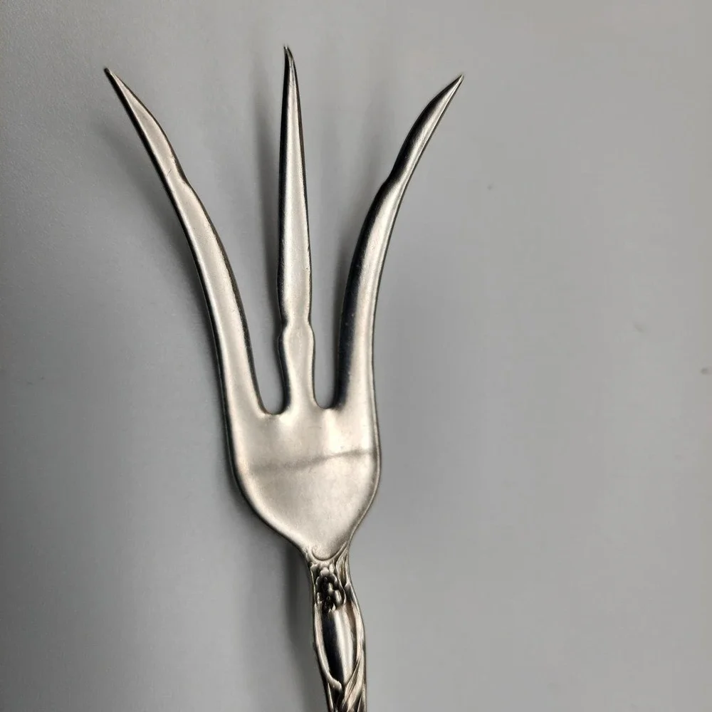 Silver serving fork by R. Wallace 1835 A1 Blossom pattern 8.75